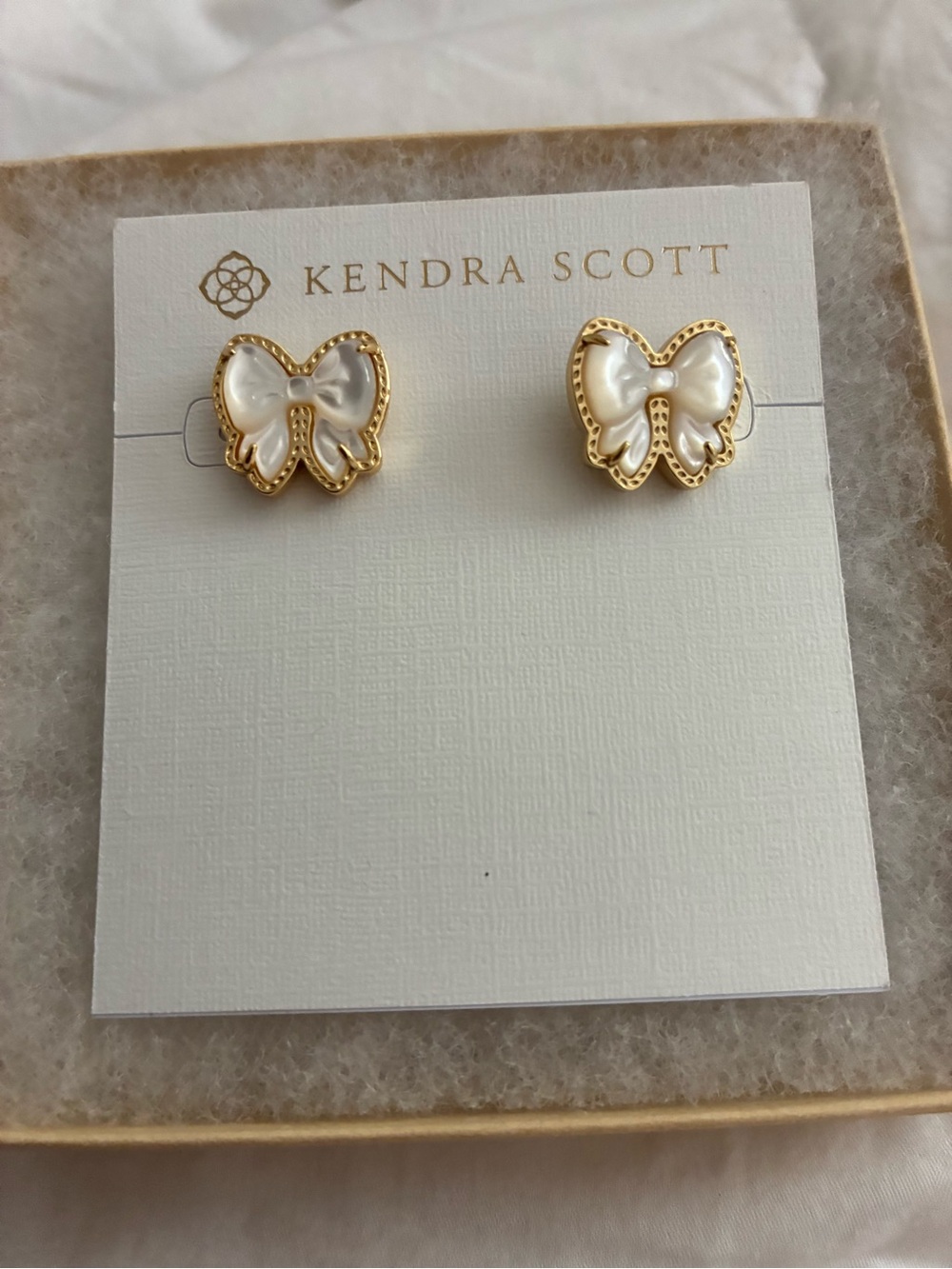 Kendra Scott Gold and White Bow Stud Earrings